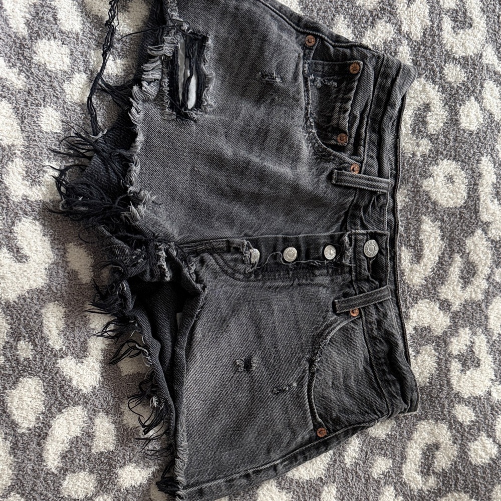 Levi's Charcoal Frayed Denim Shorts
